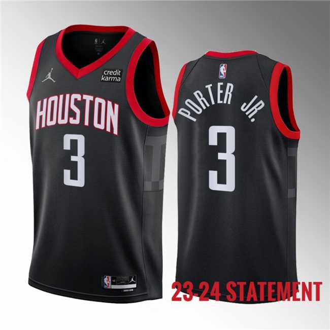 Men%27s Houston Rockets #3 Kevin Porter Jr. Black 2023 Statement Edition Stitched Basketball Jersey Dzhi->houston rockets->NBA Jersey